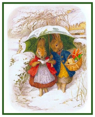 Mr and Mrs Rabbit's Snow Day Beatrix Potter Counted Cross Stitch Pattern - Image 1 of 4