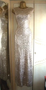 QUIZ GOLD SPARKLY SEQUIN EVENING PARTY PROM WEDDING GUEST MAXI DRESS SIZE 10 - Picture 1 of 7