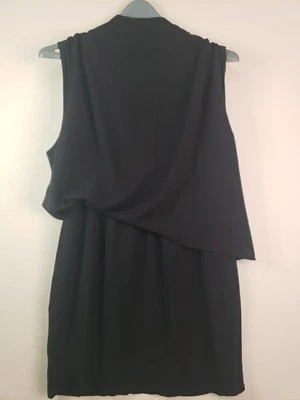 Mint Julep Boutique Sz L  Black Dress Asymmetrical Flutter Waist Artsy Preppy - Image 1 of 4