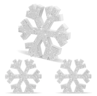  3 Pieces Rhinestone Christmas Tabletop Snowflake Signs Freestanding White - Image 1 of 4
