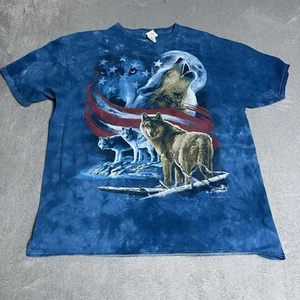 Liquid Blue T Shirt Mens XL Howling Wolf USA Flag Graphic Blue Tie Dye - Picture 1 of 6
