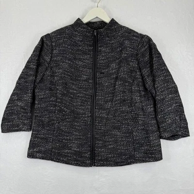 EILEEN FISHER WOMAN Black White Tweed Zip Front Jacket 3/4 Sleeve Size XL READ - Image 1 of 4