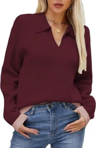Collared Sweaters for Women V Neck Long Sleeve Pullover Sweater Small - Picture 1 of 6