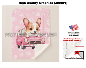 Baby Corgi Puppy Pink Car Girl Child Childrens Sherpa Fleece Throw Blanket - Picture 1 of 6