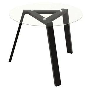 36 Inches Round Glass Dining Table for 4 with Rubber Wood Frame-Black - Color: B - Picture 1 of 5