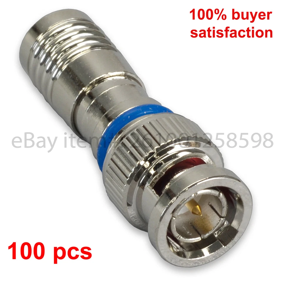 100 BNC COMPRESSION COAX CONNECTOR RG59 CABLE CCTV MALE - Image 1 of 1
