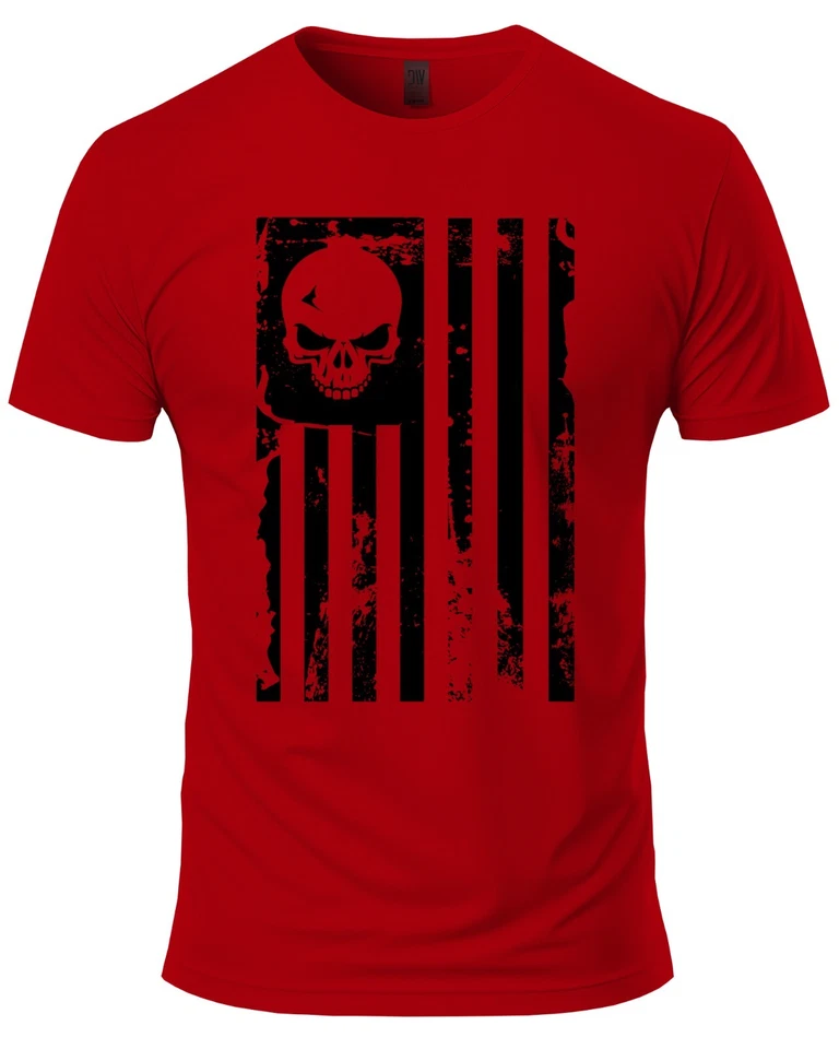 American Skull Flag Tee Patriotic Design USA T Shirt 100% Cotton - Image 1 of 4