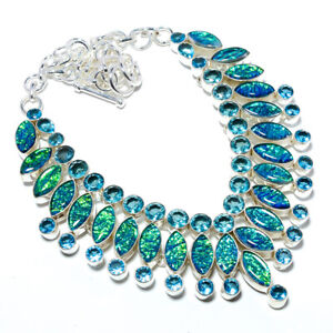 Triplet Fire Opal, Blue Topaz 925 Sterling Silver Handmade Necklace 17.99" M157