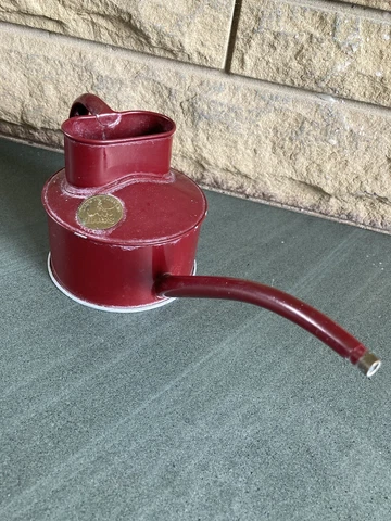 Vintage Metal Haws Long Reach Watering Can Burgundy No Leaks Indoor Outdoor Rare Cover