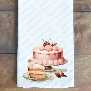 New Pink Vintage Cake Tea Towel Kitchen Flour Sack Inspired MCM Retro 50's 60's - Picture 1 of 2