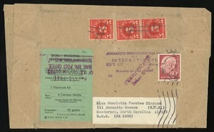Alemania 1954 paquete pequeño a sellos postales de Estados Unidos etiqueta aduanera - Imagen 1 de 1
