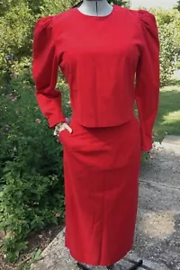 Set completo vintage anni 80 Sharon Young 10 fine costine rosso velluto a coste midi gonna stretta - Foto 1 di 19