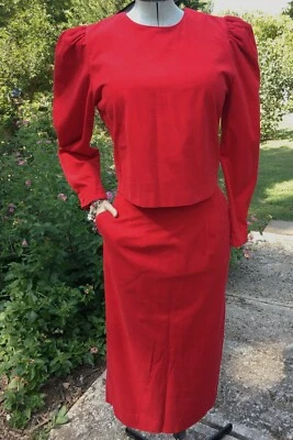 Conjunto de traje falda midi de pana roja acanalada fina Sharon Young de colección de los 80 10 Foto 1 de 4