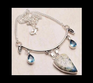 NEW - K2 BLUE AZURITE & BLUE TOPAZ ANTIQUE SILVER PENDANT NECKLACE - Picture 1 of 3