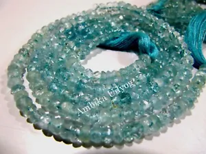  Natural Rondelle Faceted Natural Aquamarine Beads , Size 4 to 6mm Length 8inch - Picture 1 of 5