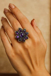 Amethyst ring | Amethyst floral ring | Amethyst ring woman | Sunflower Ring | - Picture 1 of 9