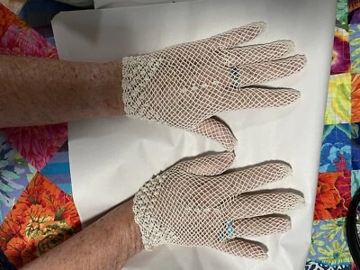 Luvas brancas de malha vintage femininas elegantes casamento domingo igreja fantasia - Imagem 1 de 2