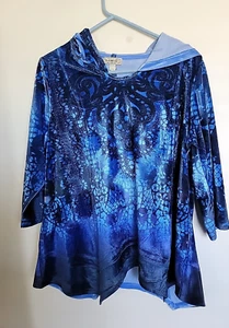 One World  Blue Crushed Velvet Sweater Jacket Hoodie Witchy Goth Vampire Size 2X - Picture 1 of 3