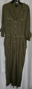 ASHLEY STEWART One Piece Green Jumpsuit Collared Long Sleeve - Size 14/16 - Picture 1 of 6