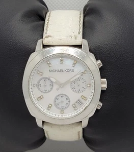 Ladies Michael Kors Chronograph White Leather Band Analog Watch MK-5094 H9 - Picture 1 of 10