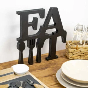 Targa in Legno Eat Targa da appoggio arredo cucina Targa decorativa fatta a mano - Picture 1 of 14