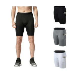 Men's Compression Shorts w/Pocket Running Workout Fitness Athletic Underwear - Picture 1 of 15