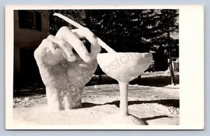 K2/ Hanover New Hampshire RPPC Postcard c1950 Dartmouth Snowman Hand 440 - Picture 1 of 4