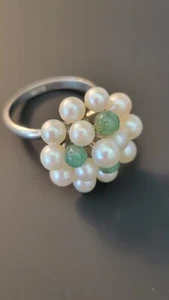 Vintage Jade and Pearls Thai Princess Style Ring - Picture 1 of 14
