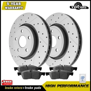 For Dodge Durango Jeep Grand Cherokee Front Drilled Rotors Ceramic Brake Pads - Picture 1 of 7