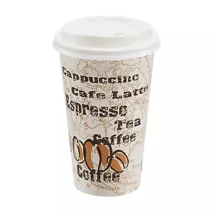 Café Design Disposable Hot Paper Coffee Cups with Lids, 100-Count, 16 Oz - Picture 1 of 12