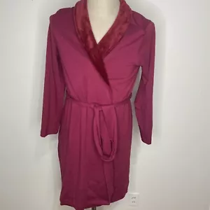 Soma Robe Womens S/M Maroon Velor Collar Short Long Sleeve Pocket Belt - Picture 1 of 7