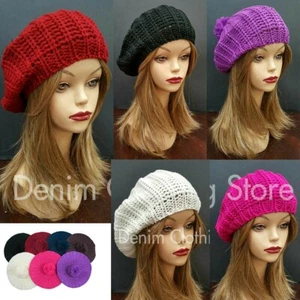 Women's Warm Cold Winter Braided Beret Baggy Knit Crochet Beanie Hat Ski Cap  - Picture 1 of 17