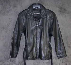 Wilson Leather Jacket Womens Small Black Tie Waist Full Zip Lined Outdoor Ladies - Picture 1 of 15