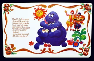 Early 70s McDonalds Original Evil Grimace McDonaldland Ad Vtg Sign Placemat Rare - Picture 1 of 9