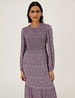 NEW Animal Print Round Neck Shirred Midi Dress size 14 purple