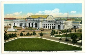 Postal Washington DC Union Station y Columbus Memorial Fountain sin publicar - Imagen 1 de 2