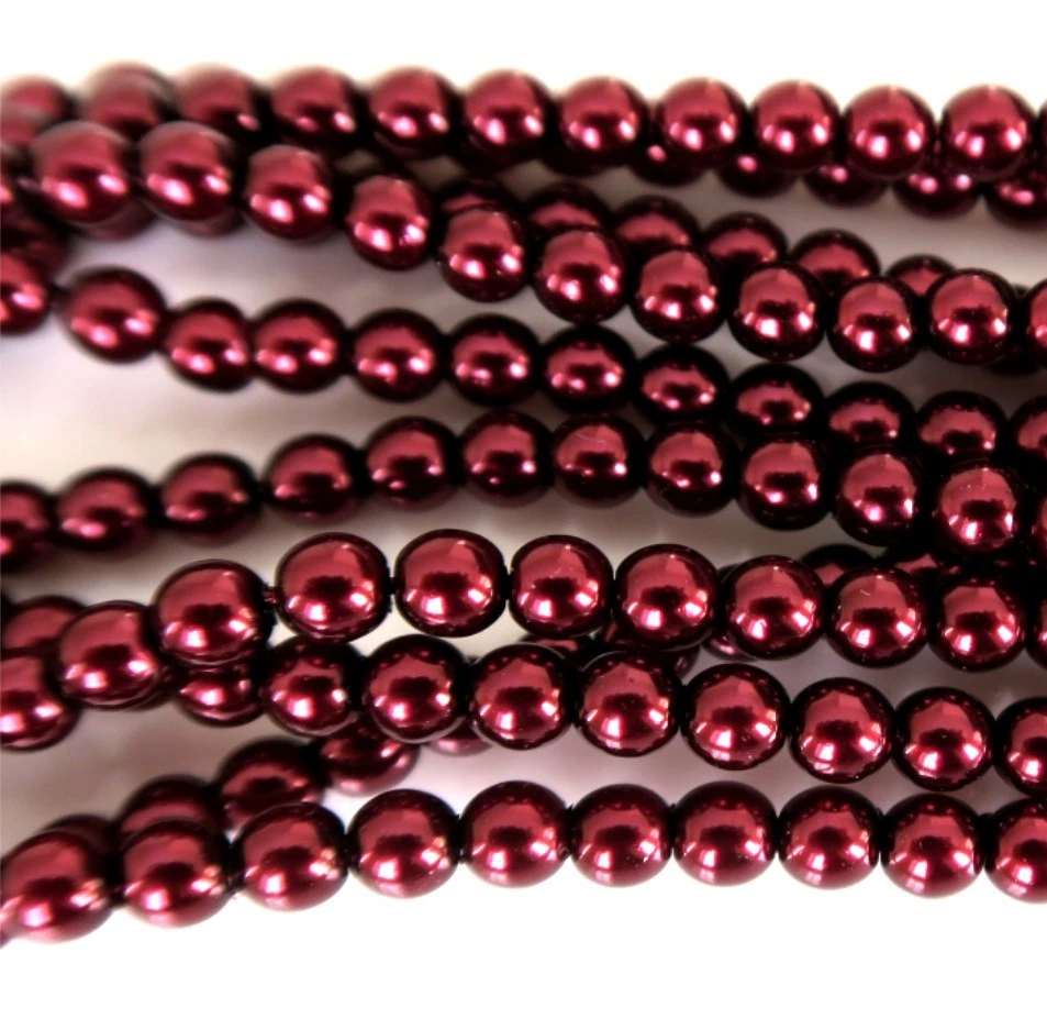 Burgundy Red 4mm Round Czech Glass Pearl Polished Beads x 25 - Image 1 of 1