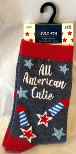 NEW! Girl’s Crew Socks “All American Cutie” Red White & Blue 4th of July Sz. 9-3 - Picture 1 of 3