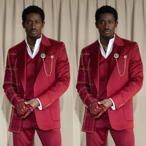 3 Pcs Men Suits Fashion Wedding Groom Tuxedos Prom Event Blazers Patchwork Suits - Picture 1 of 16