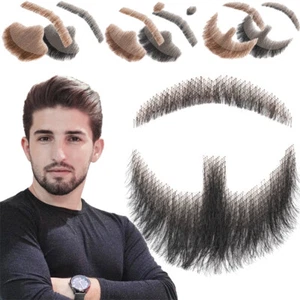 Fake Beard Mustache 100% Human Hair Full Hand Tied Facial Hair Goatee Lace Beard - Picture 1 of 22