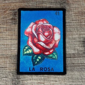 La Rosa Loteria Mexican Game The Rose Iron On Patch 3.5 x 2.5 Inches - Picture 1 of 4