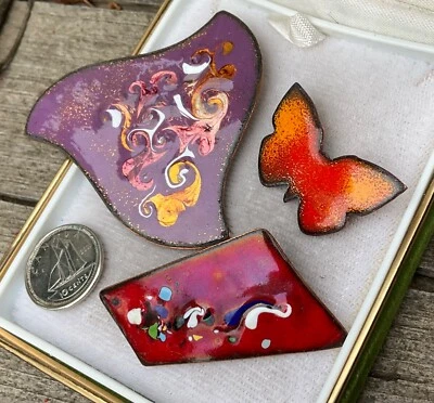 Broche prendedores vintage ESMALTE CANADIENSE COBRE estudio artesanal MARIPOSA ABSTRACTA Foto 1 de 4