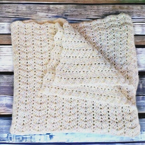 Handmade Crocheted Baby Afghan Chevron Rainbow Threads White Blanket 35" x 39" - Picture 1 of 6