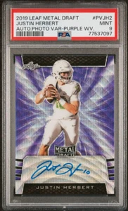 2019 2020 Leaf Metal Draft Purple Wave Prizm Justin Herbert RC Auto # 7/15 PSA 9 - Bild 1 von 2