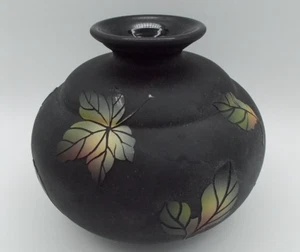 Fenton Ebony Sand Carved Vase Autumn Maple Leaves Vase - Picture 1 of 5