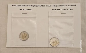 GOLD & SILVER HIGHLIGHTED US STATEHOOD QUARTERS NEW YORK & NORTH CAROLINA  - Picture 1 of 2