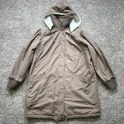 Vintage Windsor Bay JCP  Womens Large Beige Sherpa Lined Zip Hooded Heavy Coat - Image 1 of 4