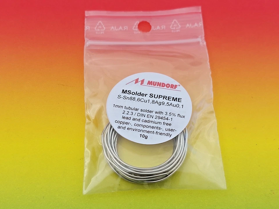 Soldadura MUNDORF MSOLDER SUPREME Lötzinn 9,5Ag 10gr 1,7m - Imagen 1 de 1