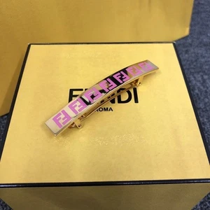 FENDI Hair Barrette Clip Pink Gold and Pink Logo Design 73mm x 10mm Elegant Look - Picture 1 of 9