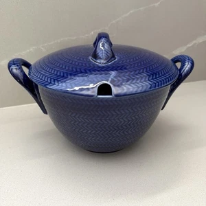 Rorstrand Blue Fire Bla Eld Tureen With Lid Sweden Mid Century Herringbone Vtg - Picture 1 of 13